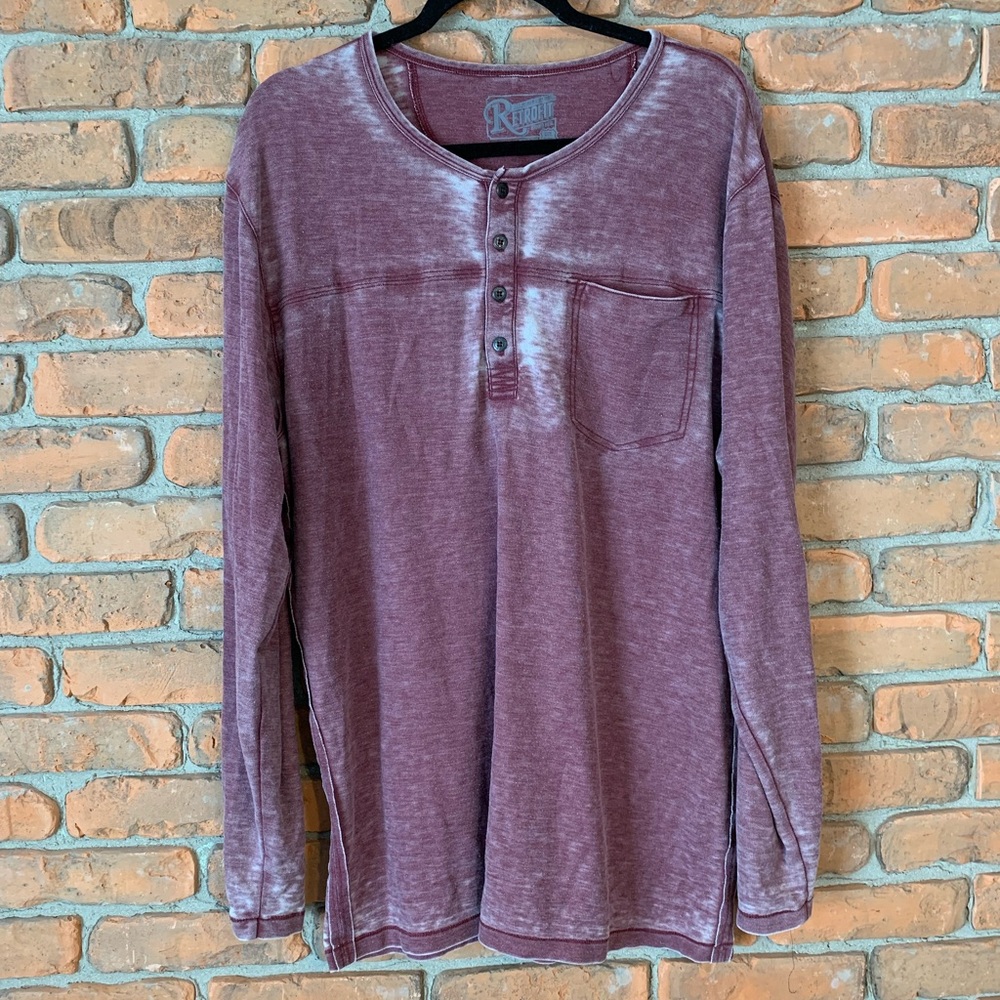 Retrofit Maroon Long Sleeve Henley Shirt